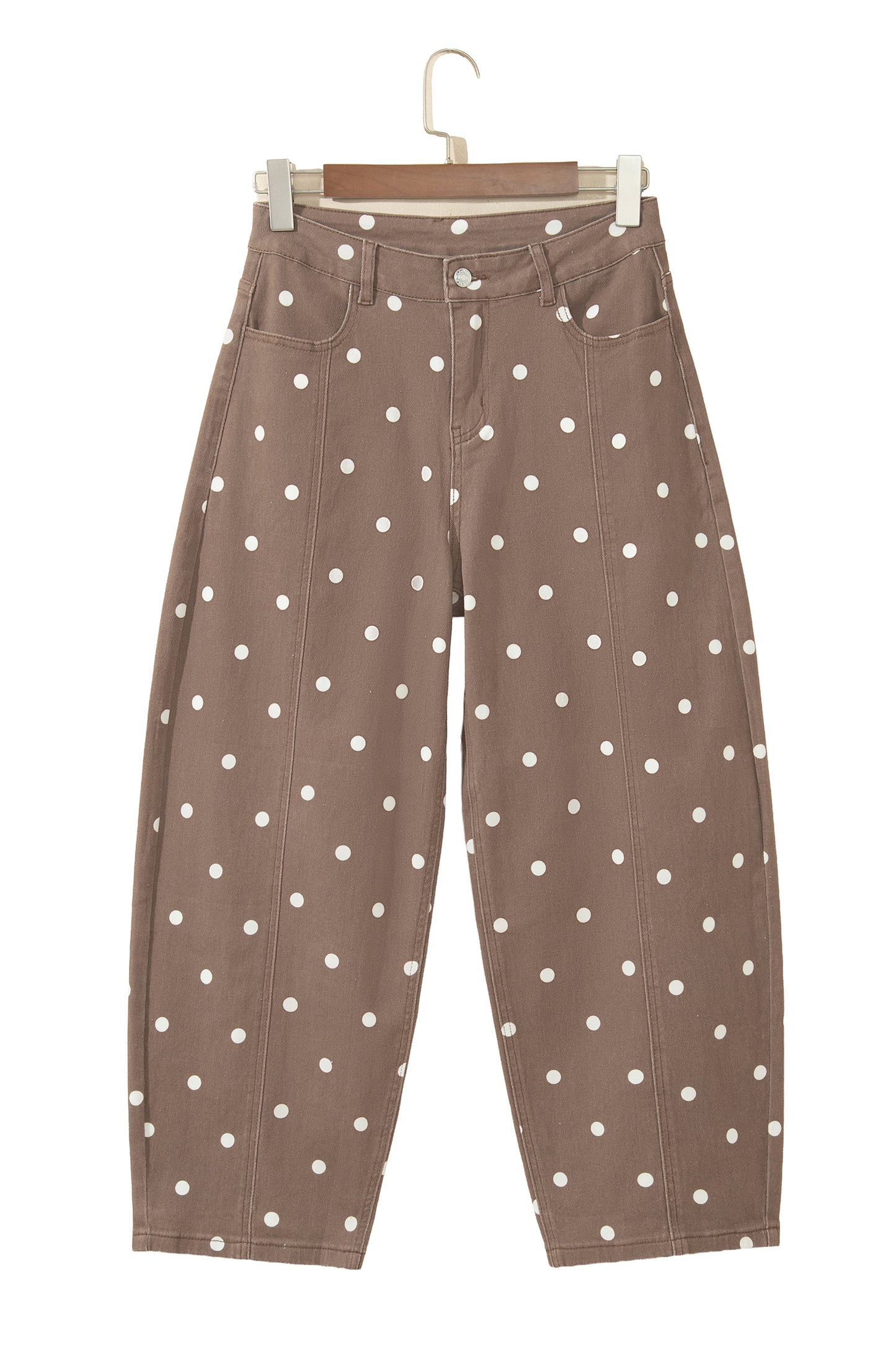 Brown Tailored Seam Polka Dot Print Barrel Casual Jeans