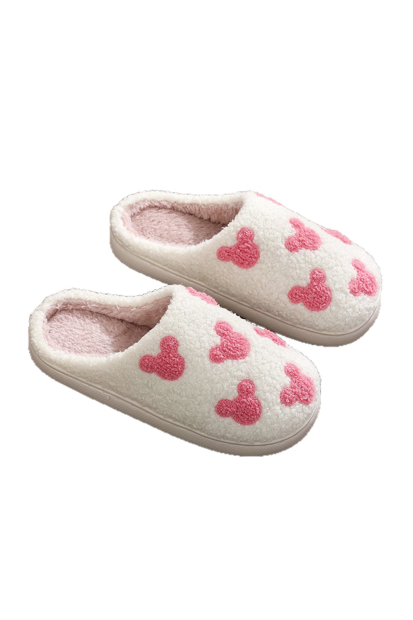 White Mickey Mouse Cartoon Head Pattern Plush House Slippers