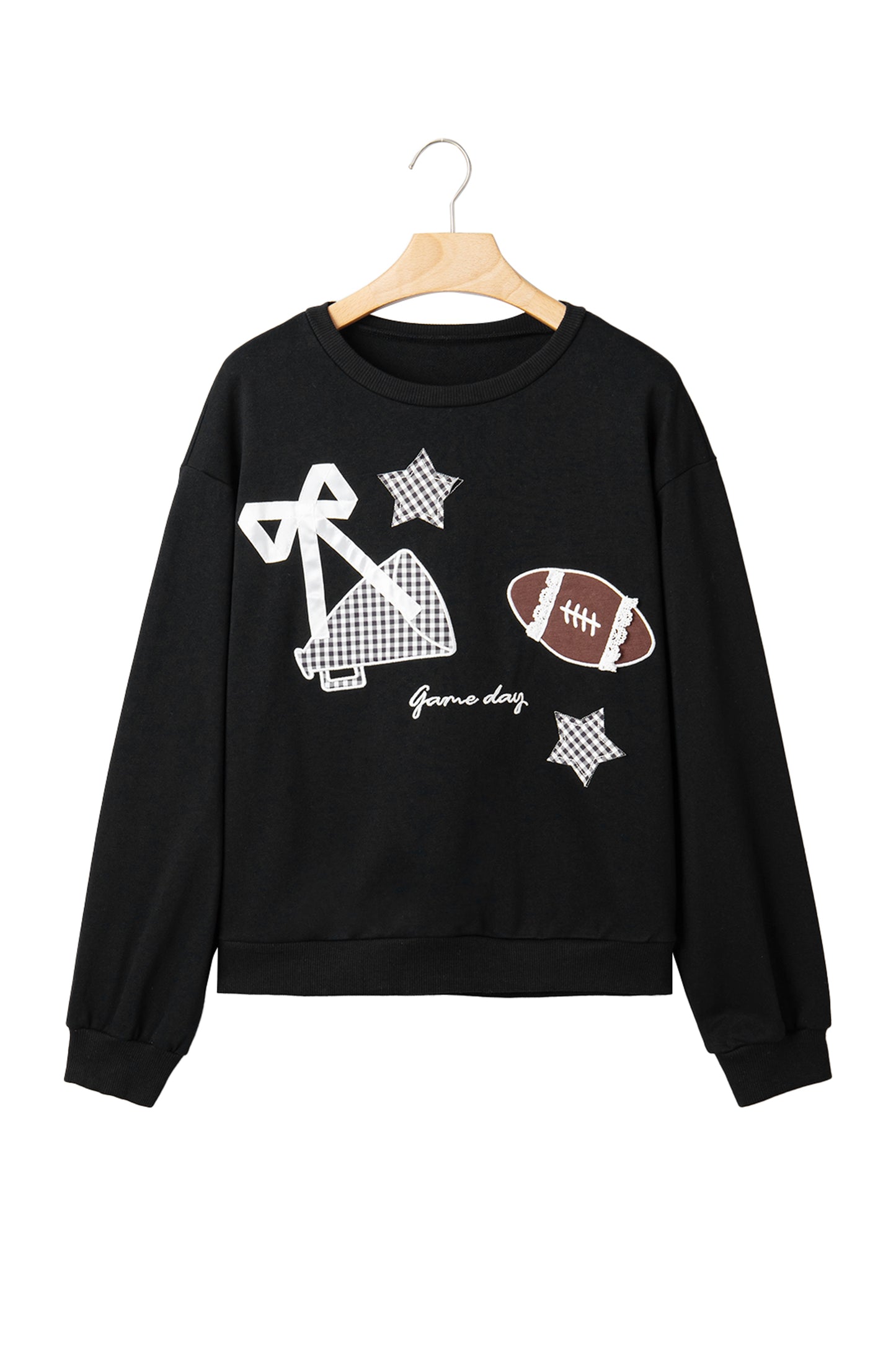 Racing Red Gingham Patch Embroidered Rugby Game Day Stars Sweatshirt