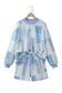 Sky Blue Patchwork Floral Print Drop Shoulder Baggy Pullover Drawstring Shorts Set