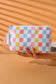 Red Checkered Vinyl Waterproof Tassel Zipper Makeup Bag