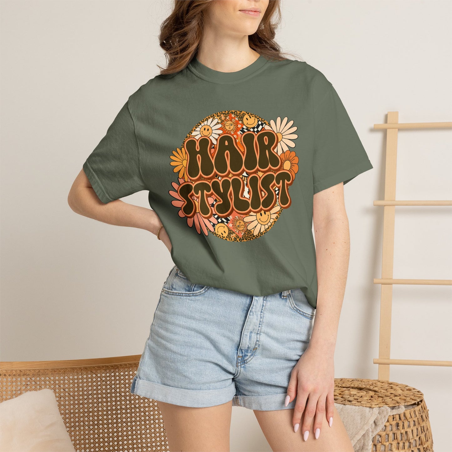 Hair Stylist T-Shirt — Retro Floral ‘Hair Stylist’ Tee