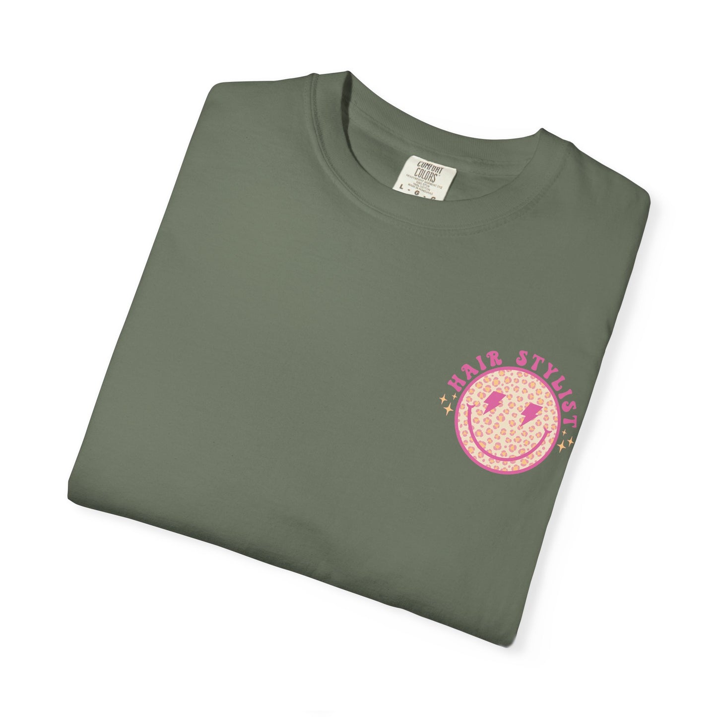 Hair Stylist Smiley T-Shirt — Pink Leopard Smiley Tee for Hairdressers