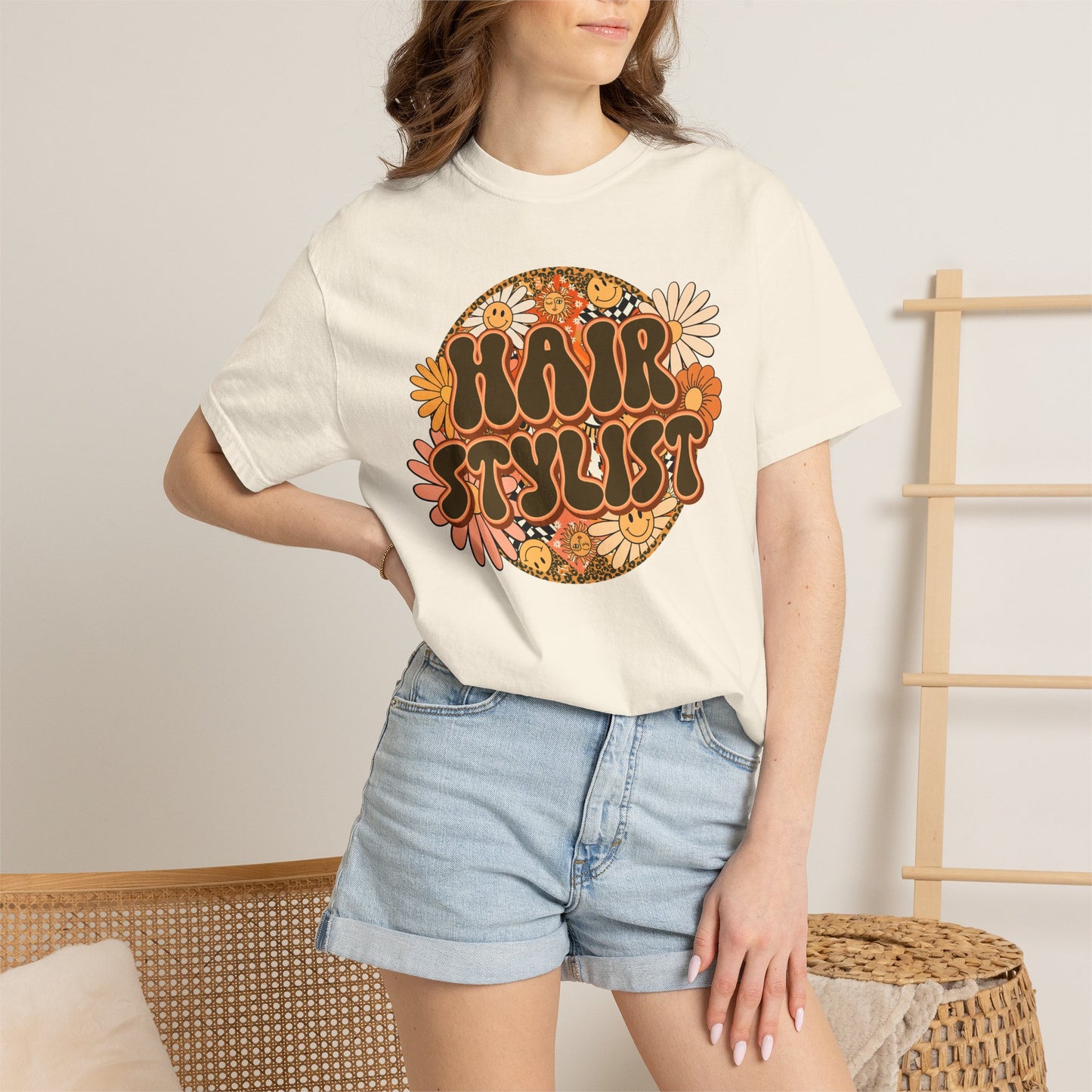 Hair Stylist T-Shirt — Retro Floral ‘Hair Stylist’ Tee