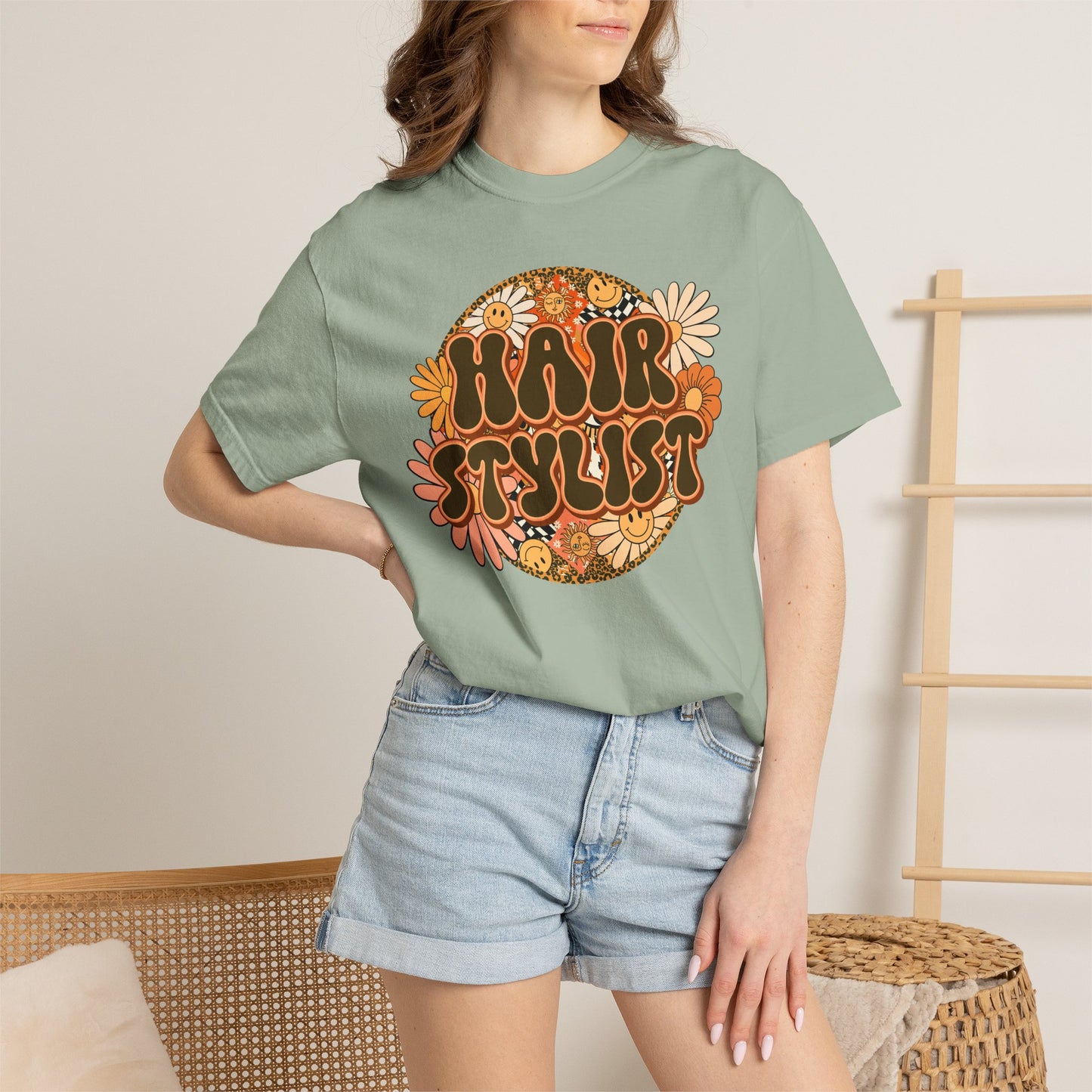Hair Stylist T-Shirt — Retro Floral ‘Hair Stylist’ Tee