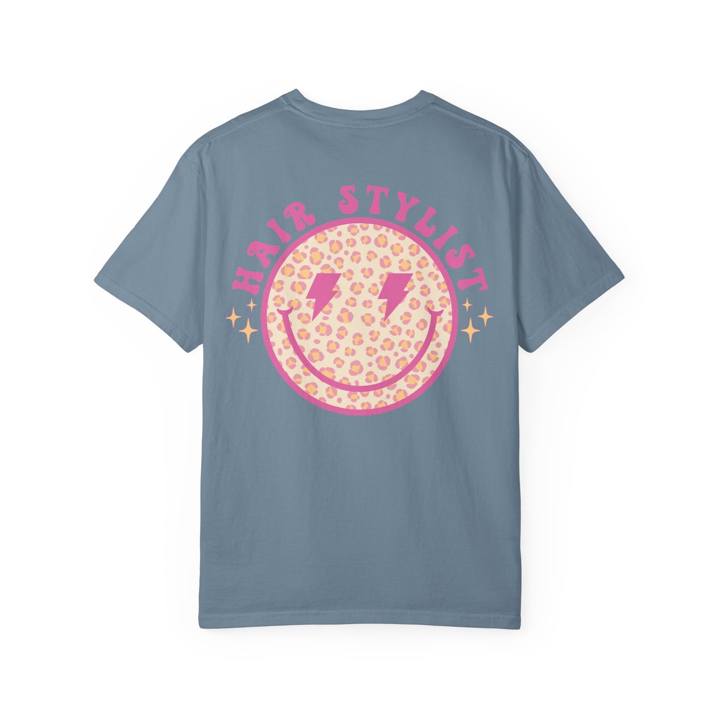 Hair Stylist Smiley T-Shirt — Pink Leopard Smiley Tee for Hairdressers