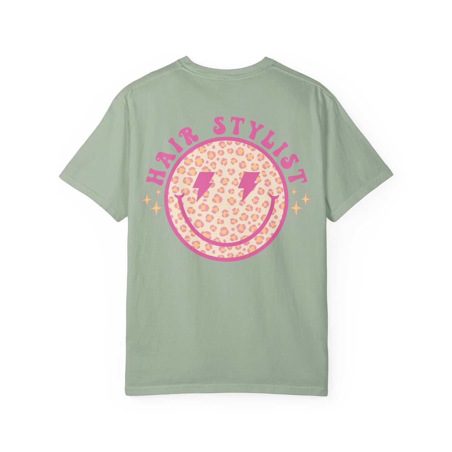 Hair Stylist Smiley T-Shirt — Pink Leopard Smiley Tee for Hairdressers