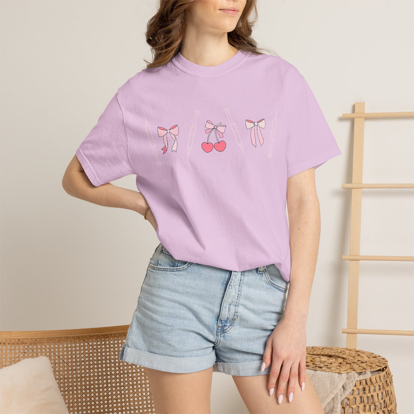 Injector & Cherry Design T-Shirt — Cute Pink Bows & Cherries Injector Tee