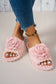 Pink Solid Color 3D Flower Accent Corded Ribbed Open Toe Slippers