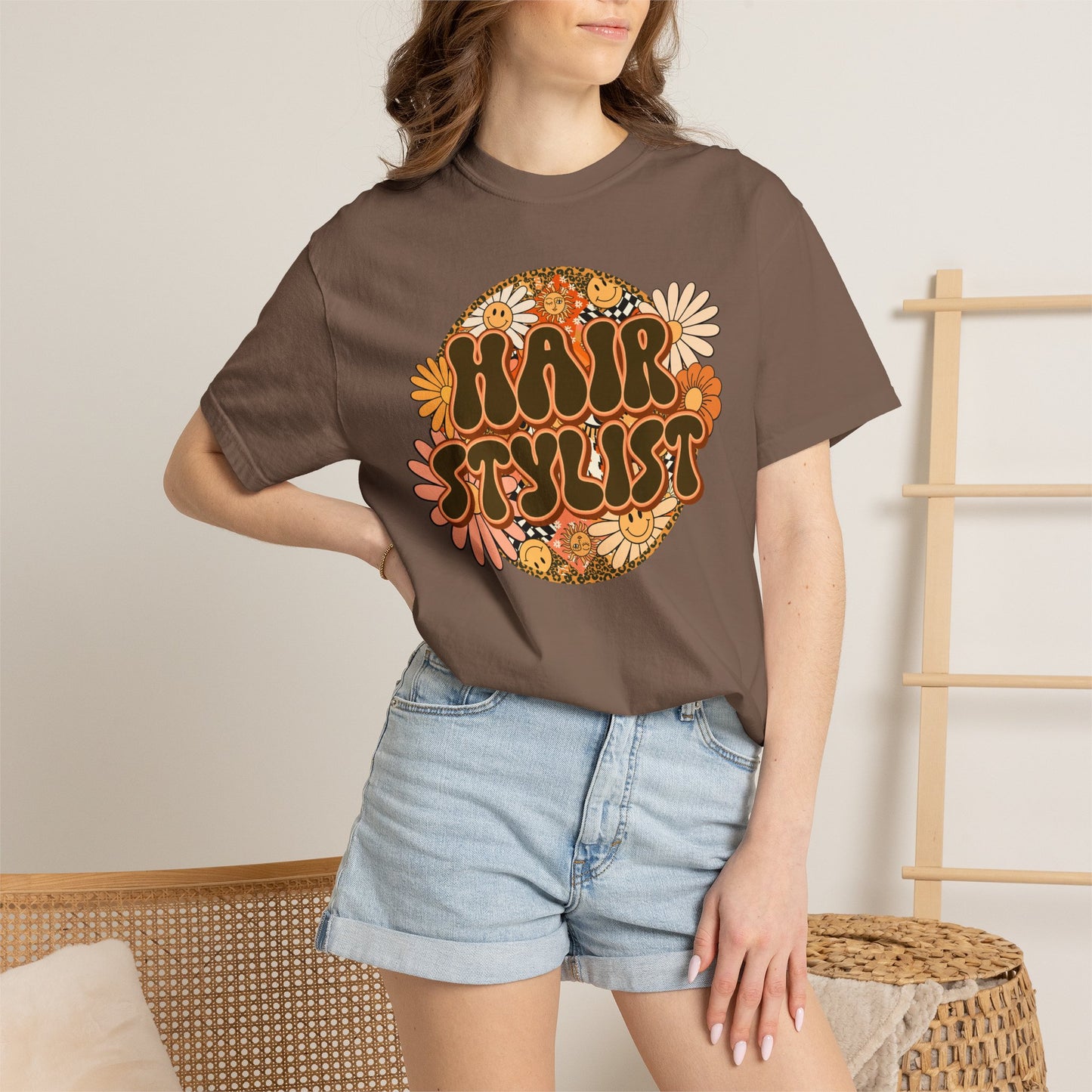 Hair Stylist T-Shirt — Retro Floral ‘Hair Stylist’ Tee