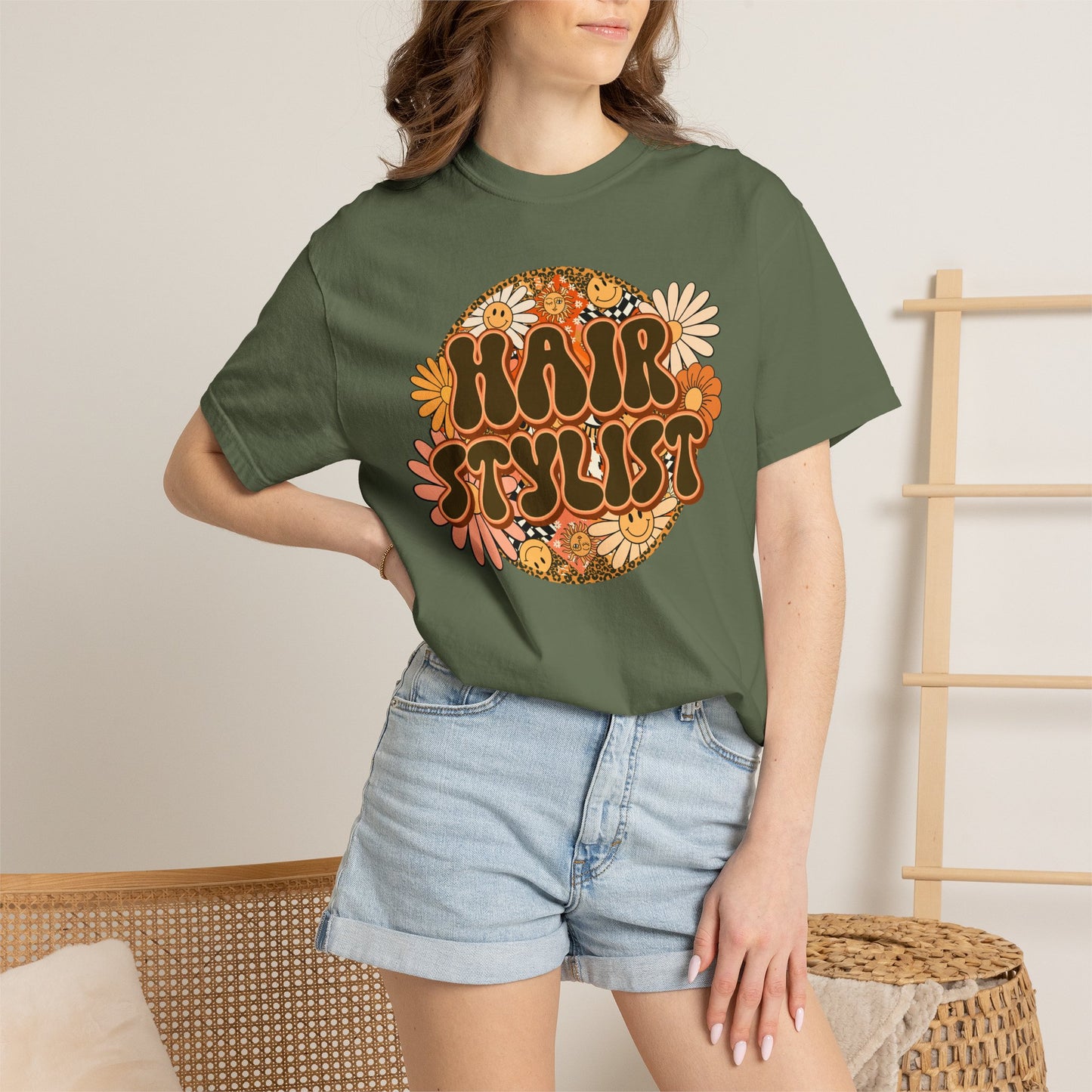 Hair Stylist T-Shirt — Retro Floral ‘Hair Stylist’ Tee