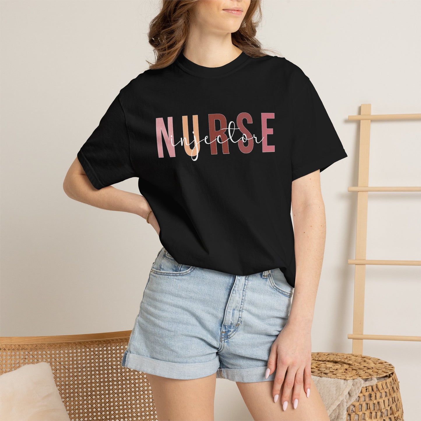 Nurse Injector Vibes Garment-Dyed T-Shirt — 'NURSE' Pastel Block & Script Design