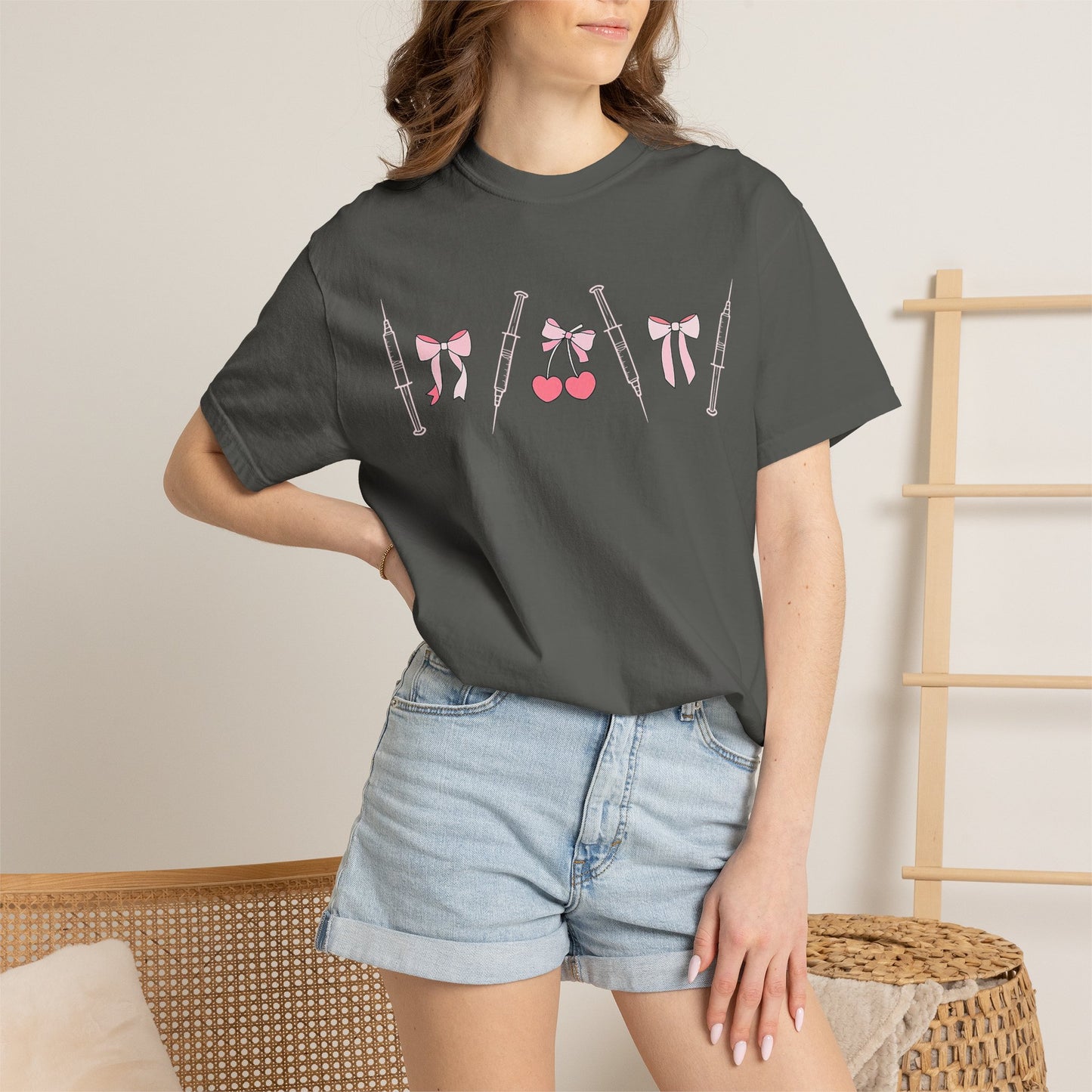 Injector & Cherry Design T-Shirt — Cute Pink Bows & Cherries Injector Tee