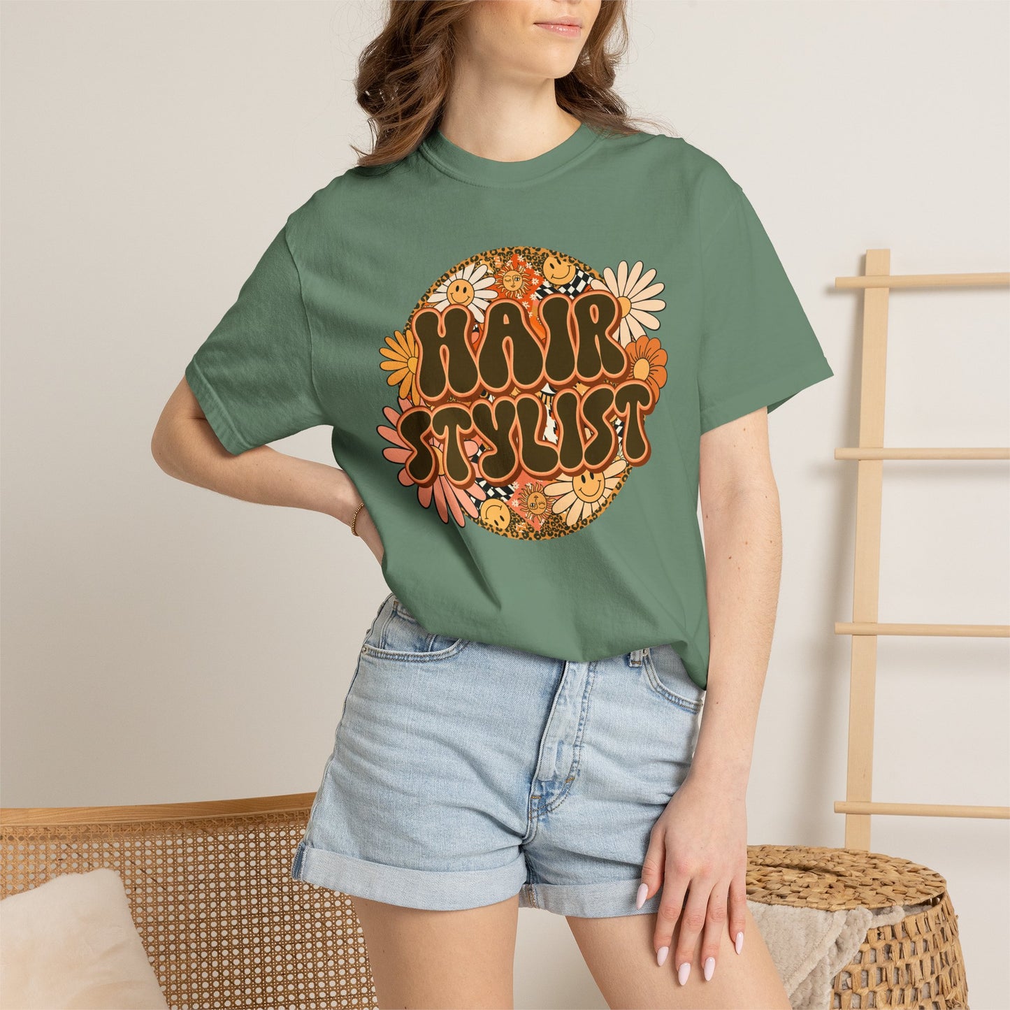 Hair Stylist T-Shirt — Retro Floral ‘Hair Stylist’ Tee