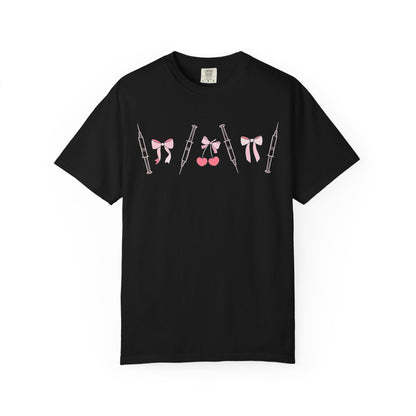 Injector & Cherry Design T-Shirt — Cute Pink Bows & Cherries Injector Tee