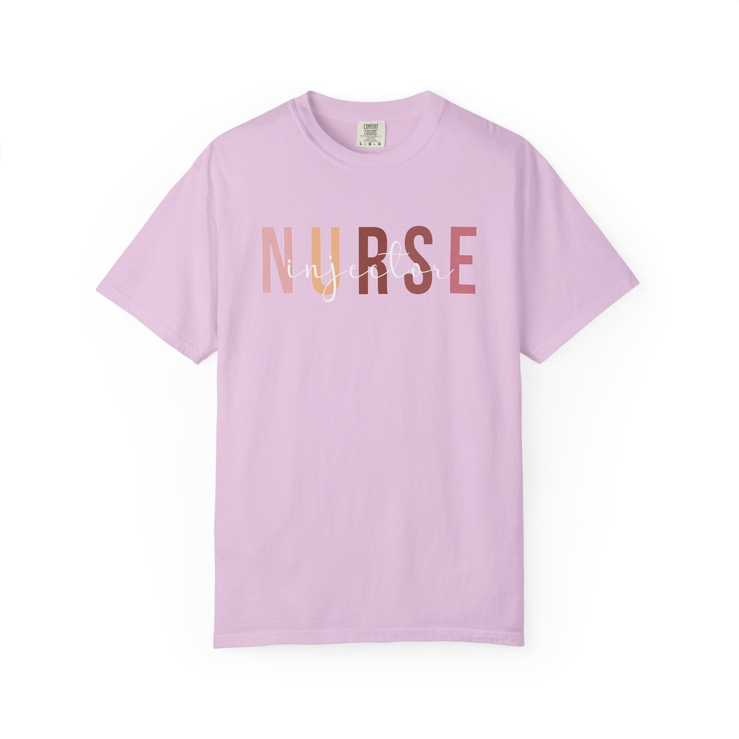 Nurse Injector Vibes Garment-Dyed T-Shirt — 'NURSE' Pastel Block & Script Design