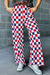 Bonbon 2-Tone Checked Print High Waist Wide Leg Pants