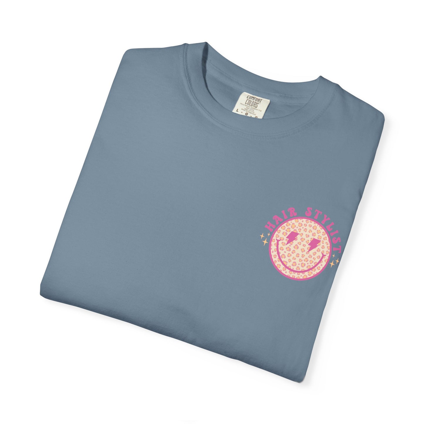 Hair Stylist Smiley T-Shirt — Pink Leopard Smiley Tee for Hairdressers