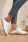 White Shiny Leopard Print Lace up Slip On Shoes