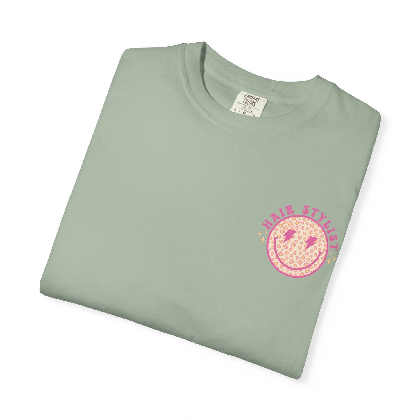 Hair Stylist Smiley T-Shirt — Pink Leopard Smiley Tee for Hairdressers