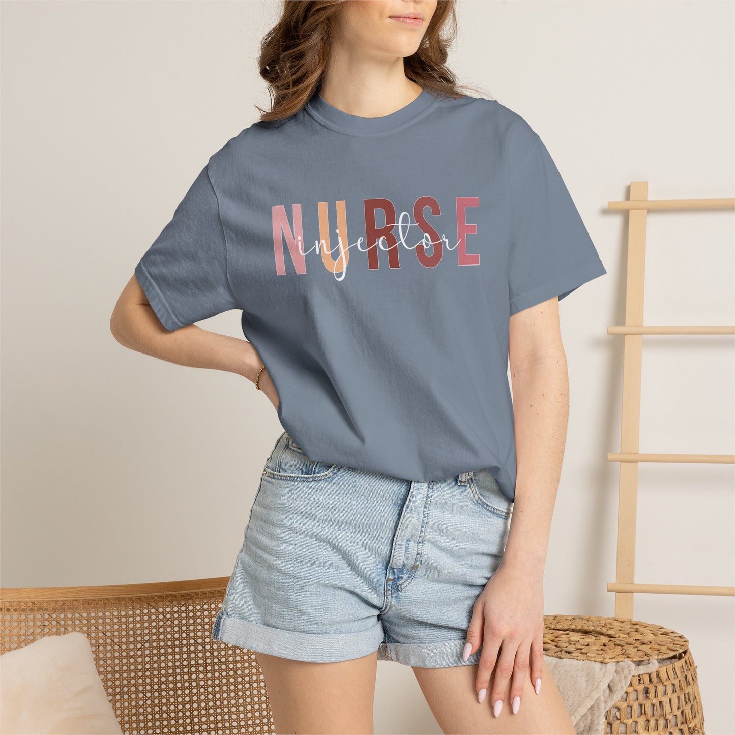 Nurse Injector Vibes Garment-Dyed T-Shirt — 'NURSE' Pastel Block & Script Design