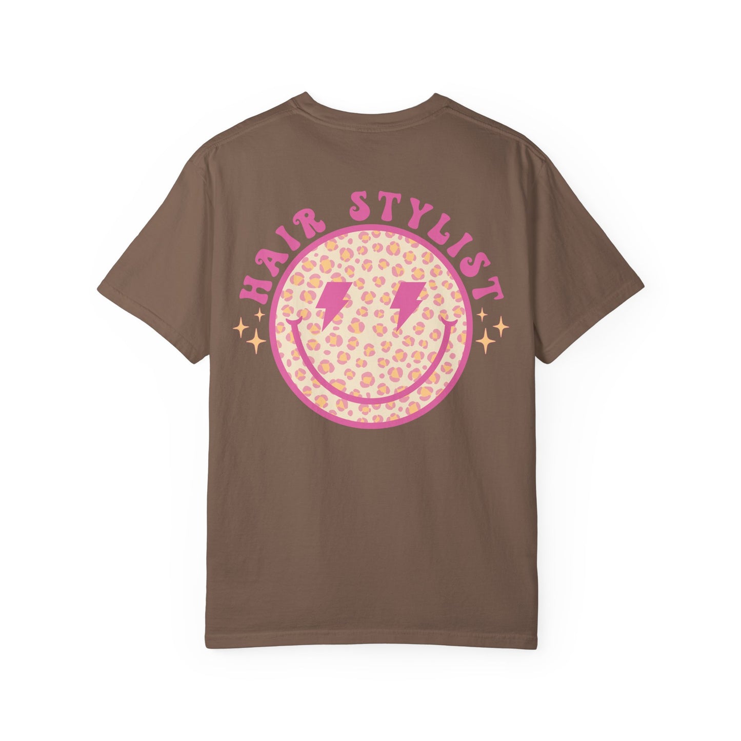 Hair Stylist Smiley T-Shirt — Pink Leopard Smiley Tee for Hairdressers