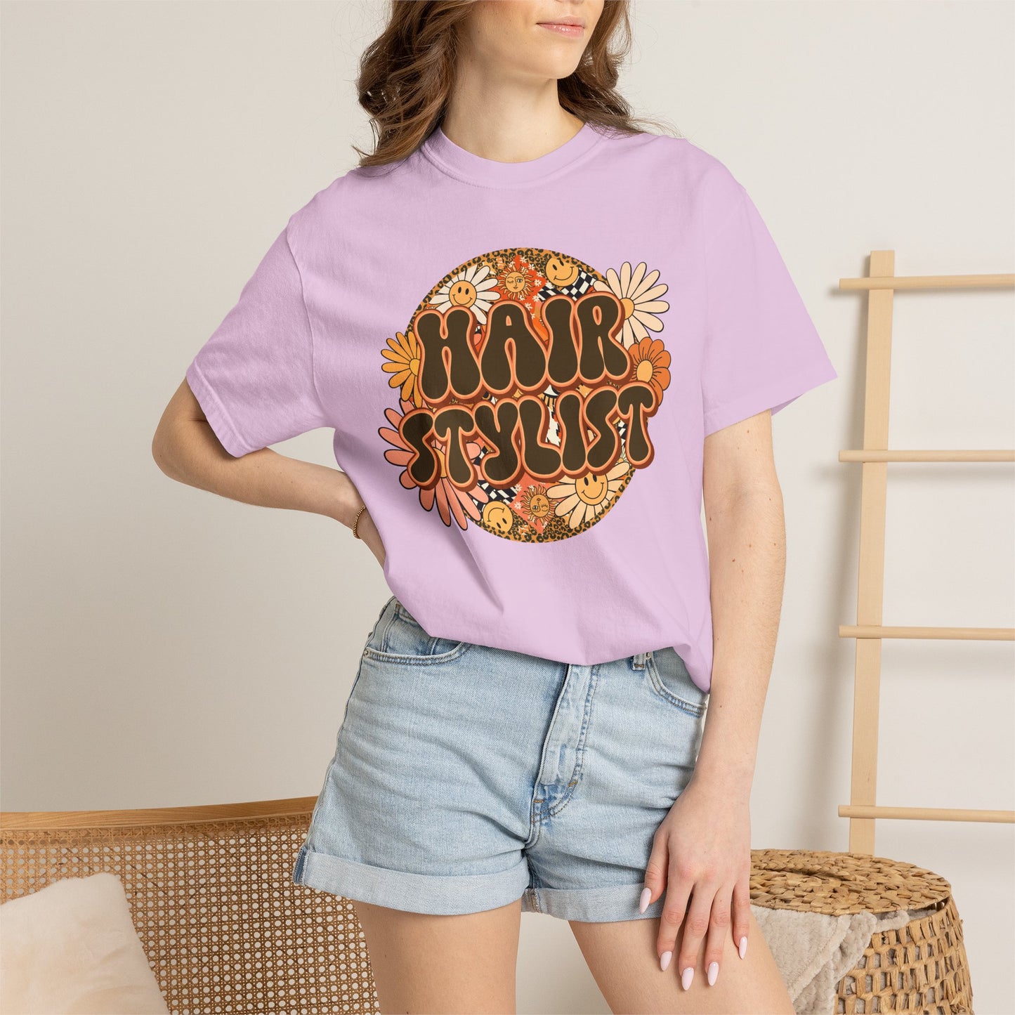 Hair Stylist T-Shirt — Retro Floral ‘Hair Stylist’ Tee