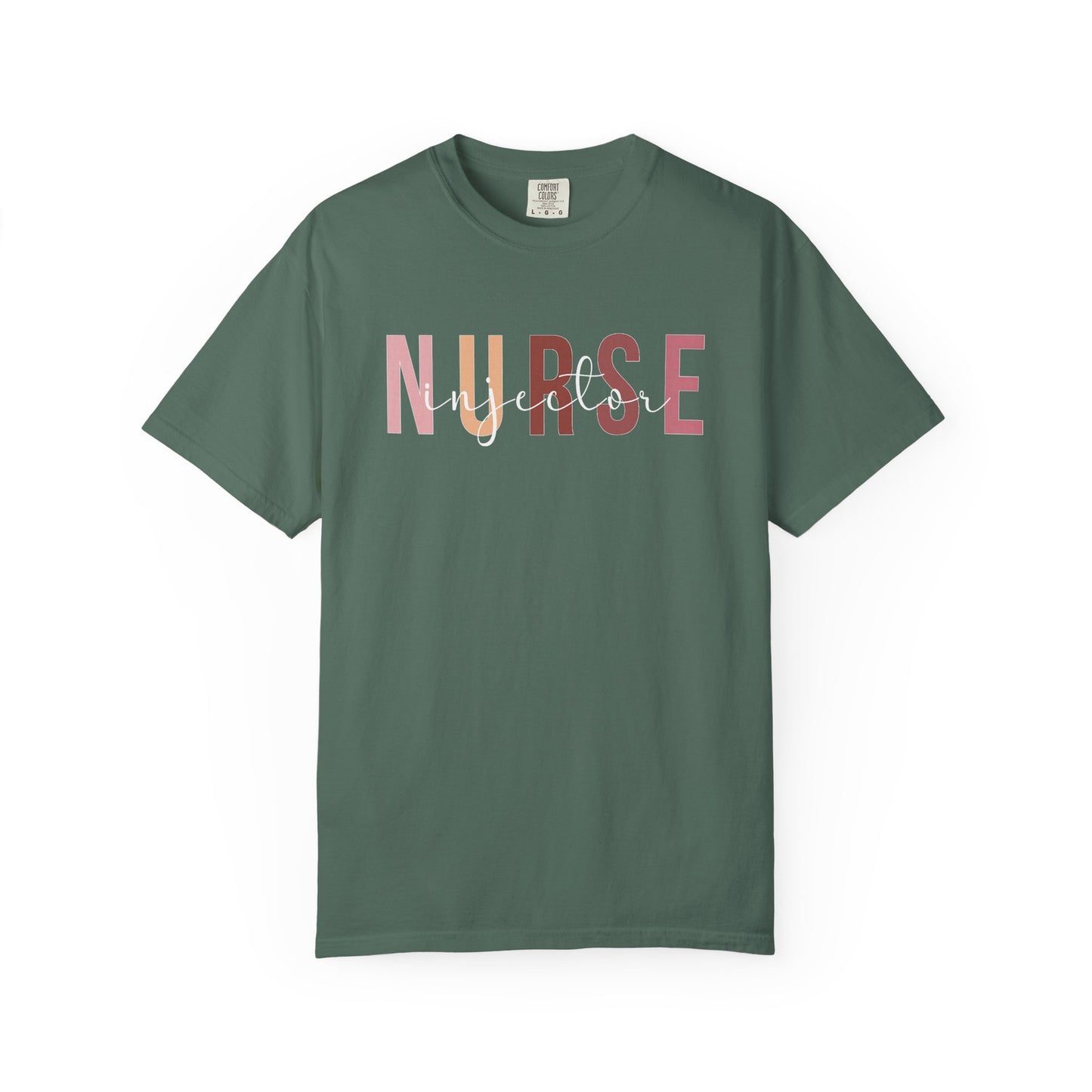 Nurse Injector Vibes Garment-Dyed T-Shirt — 'NURSE' Pastel Block & Script Design