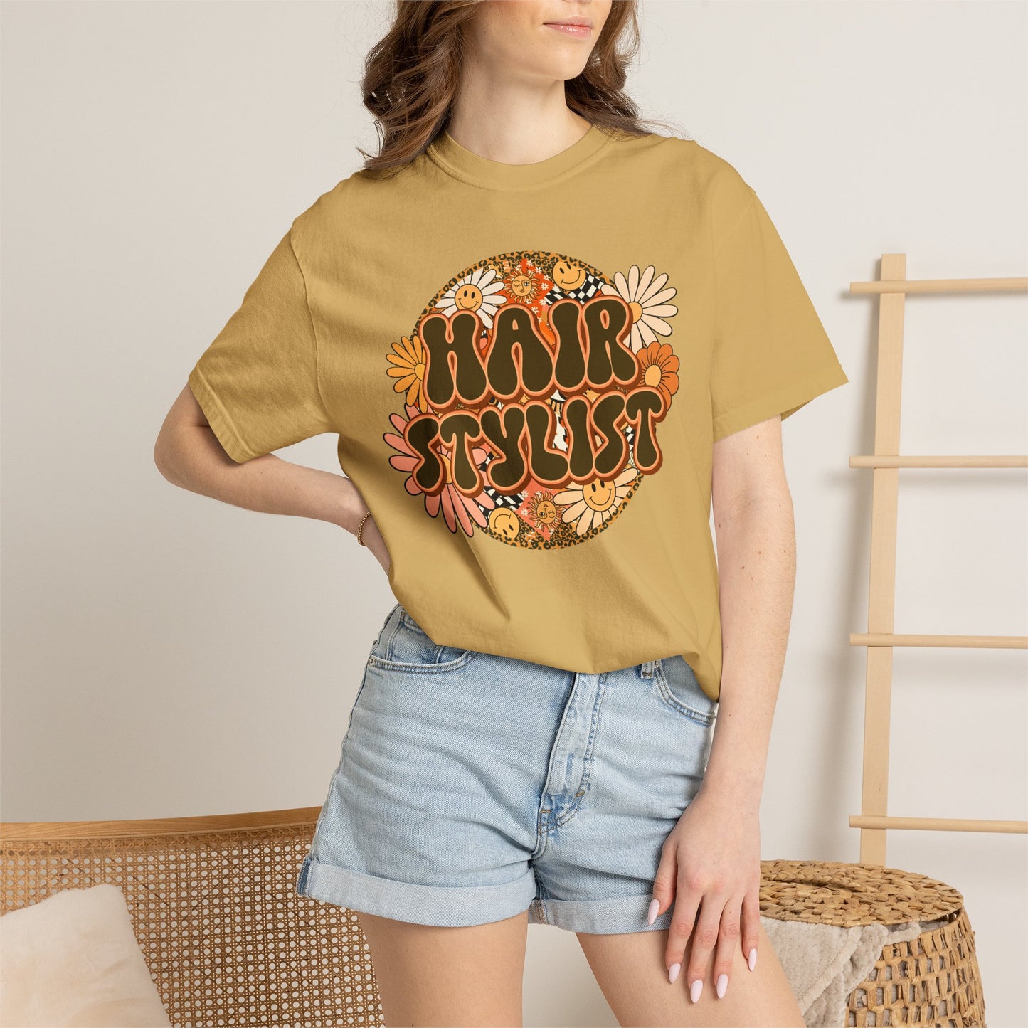 Hair Stylist T-Shirt — Retro Floral ‘Hair Stylist’ Tee