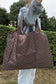 Coffee Trendy Checkered Pattern Large Portable Tote Bag