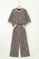 Khaki Jacquard Leopard Half Sleeve Jumper Wide Leg Pant Set