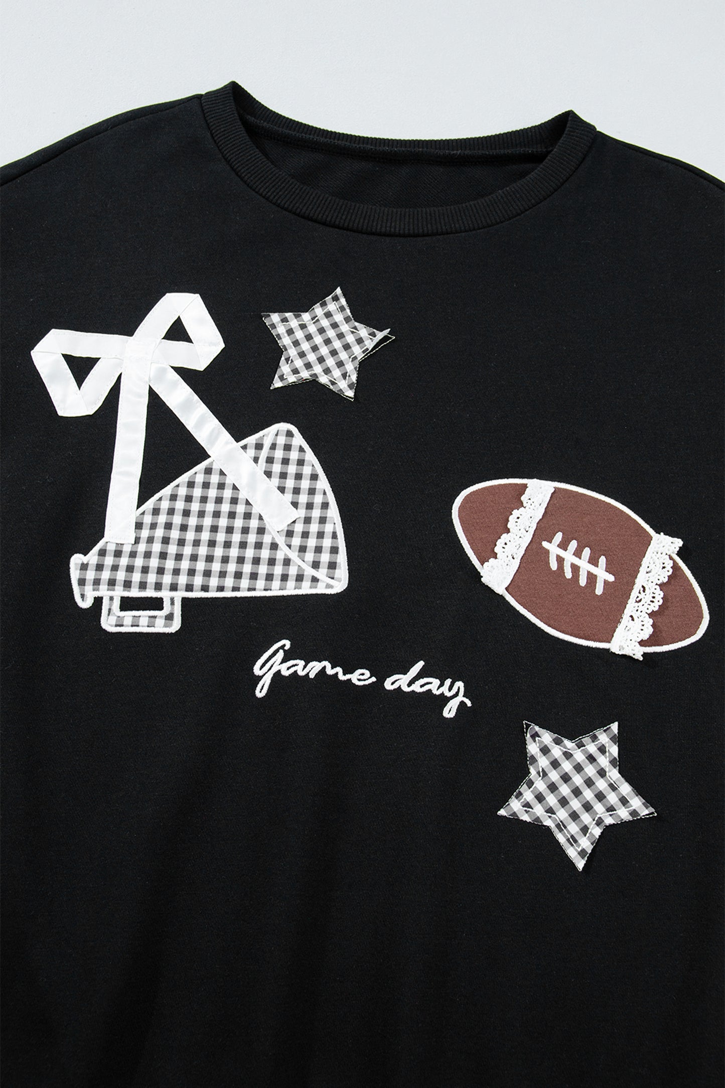 Racing Red Gingham Patch Embroidered Rugby Game Day Stars Sweatshirt