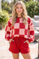 Khaki Checkerboard Plaid Long Sleeve Solid Color Shorts 2pcs Set