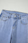 Beau Blue Contrast Stripe Frayed Side Panel Patchwork Shift Jeans