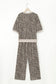 Khaki Jacquard Leopard Half Sleeve Jumper Wide Leg Pant Set