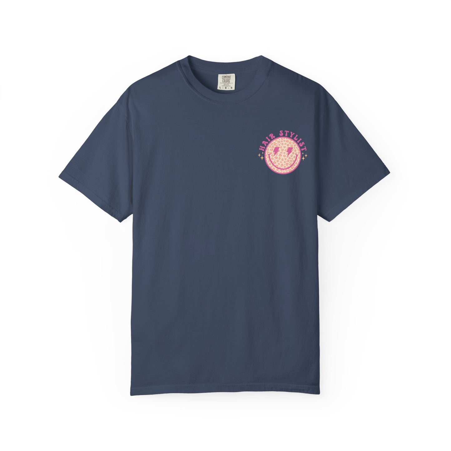 Hair Stylist Smiley T-Shirt — Pink Leopard Smiley Tee for Hairdressers