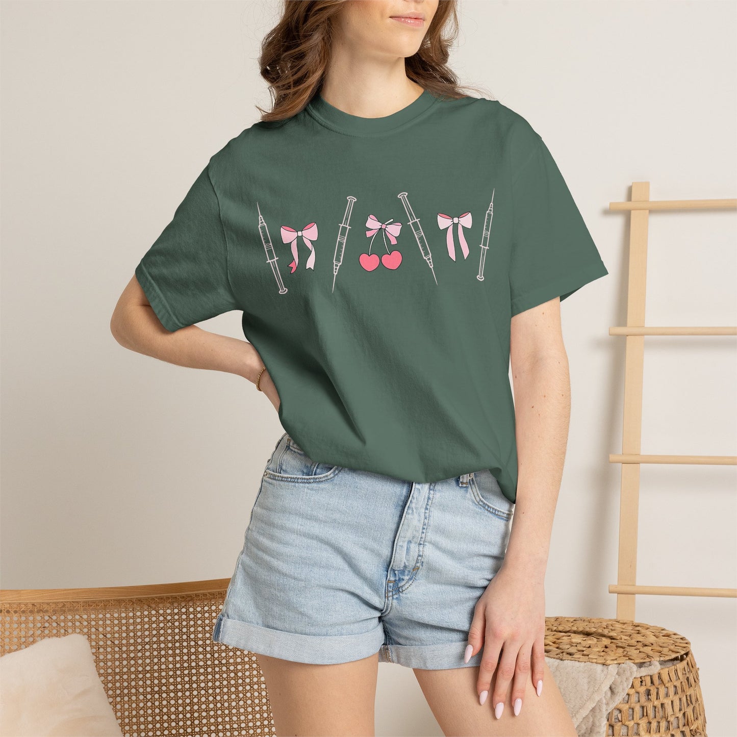 Injector & Cherry Design T-Shirt — Cute Pink Bows & Cherries Injector Tee