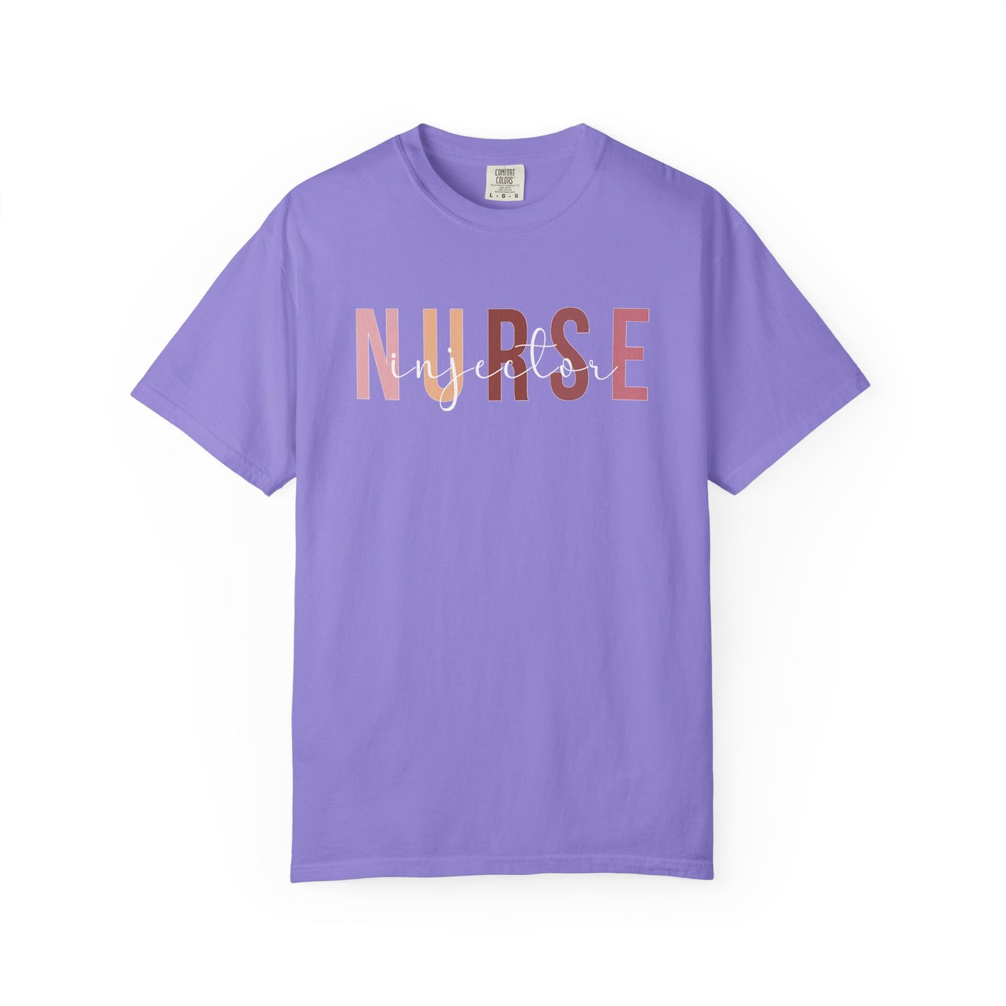 Nurse Injector Vibes Garment-Dyed T-Shirt — 'NURSE' Pastel Block & Script Design