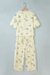 Beige Duck Print Short Sleeve Top Pocket Pants 2pcs Casual Set