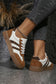 White Textured Woven PU Leather Leopard Patchwork Flat Sneakers