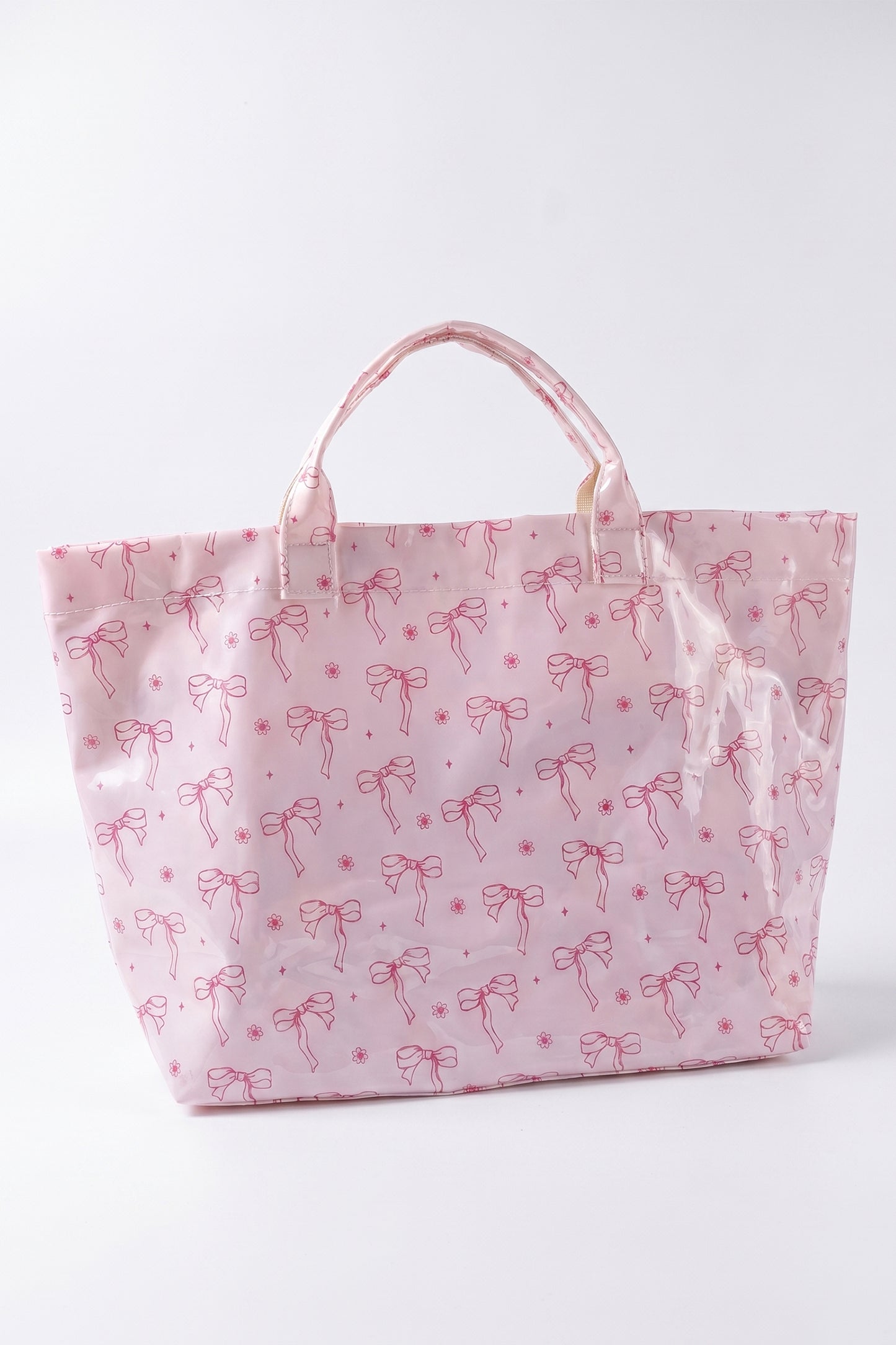 White Sweet Bow Flower Printed Sleek Vilnyl Tote Bag