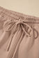 Khaki Checkerboard Plaid Long Sleeve Solid Color Shorts 2pcs Set