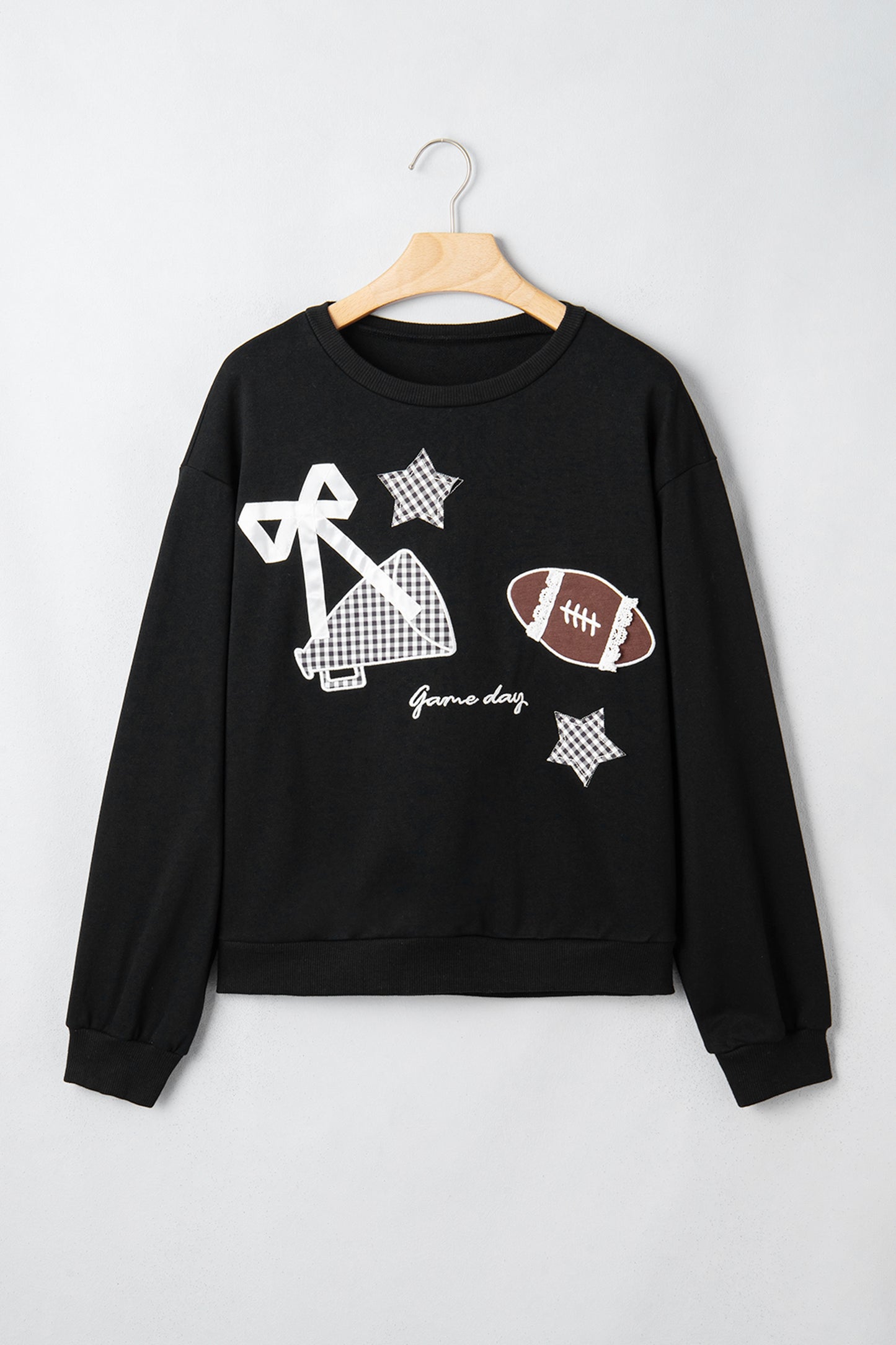 Racing Red Gingham Patch Embroidered Rugby Game Day Stars Sweatshirt