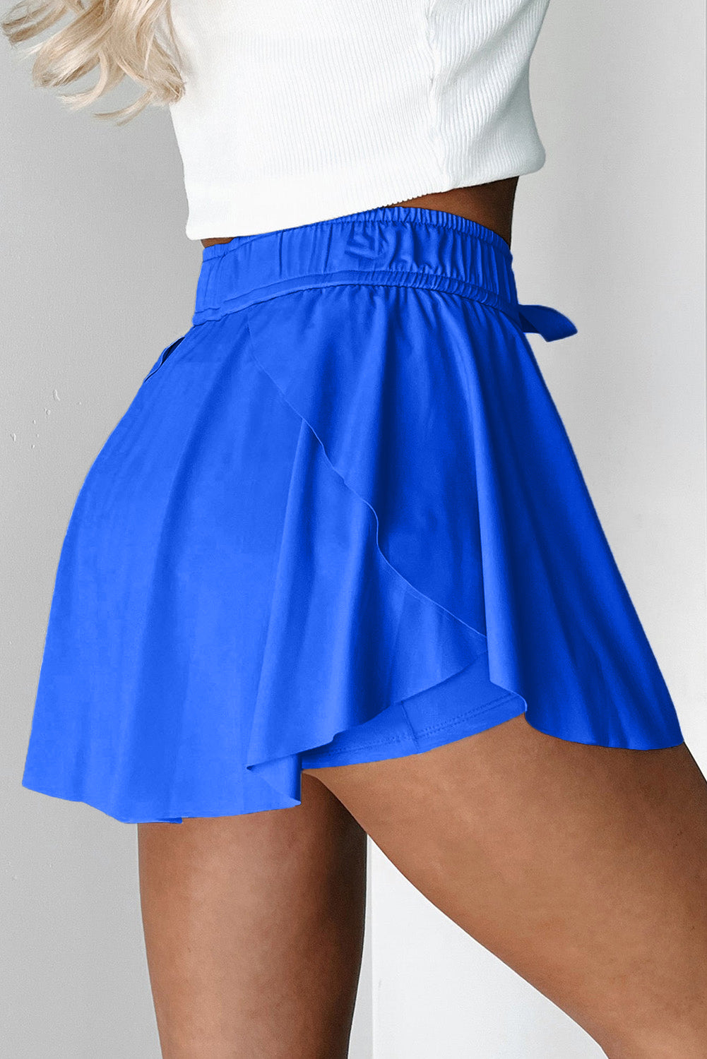 Bonbon Drawstring Elastic Waistband Lined Tennis Skorts