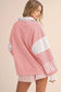 Smoke Green Striped Color Block Pullover Top Drawstring Shorts Set