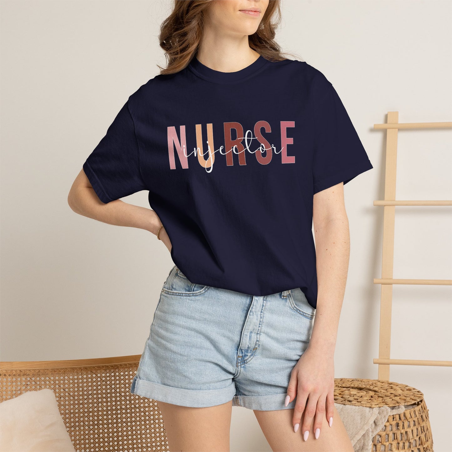 Nurse Injector Vibes Garment-Dyed T-Shirt — 'NURSE' Pastel Block & Script Design