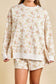 Beige Floral Print Long Sleeve Shift Top Pocketed Shorts 2pcs Set