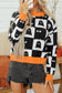 Black High Neck Drop Shoulder Geometric Print Sweater