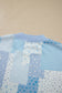 Sky Blue Patchwork Floral Print Drop Shoulder Baggy Pullover Drawstring Shorts Set