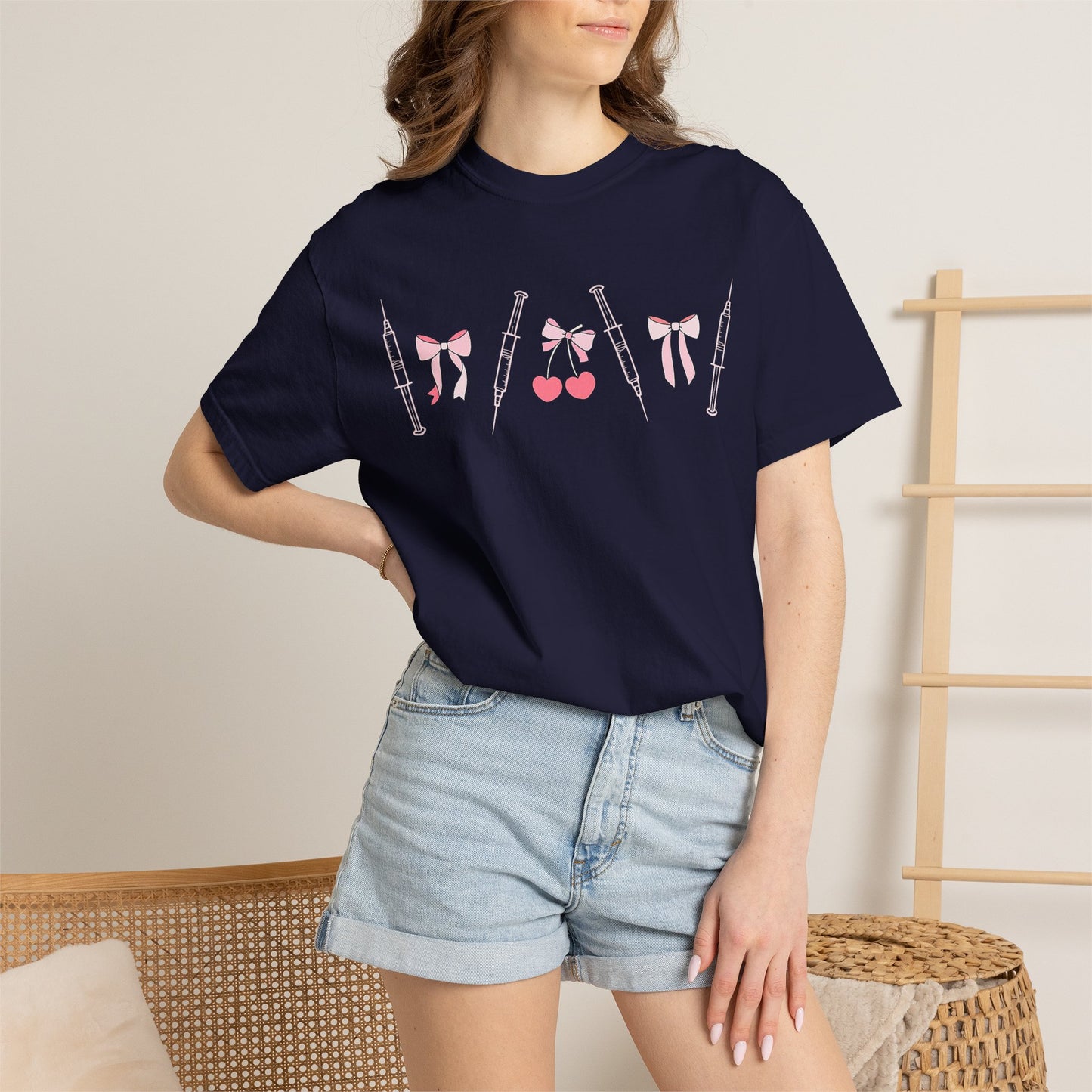 Injector & Cherry Design T-Shirt — Cute Pink Bows & Cherries Injector Tee